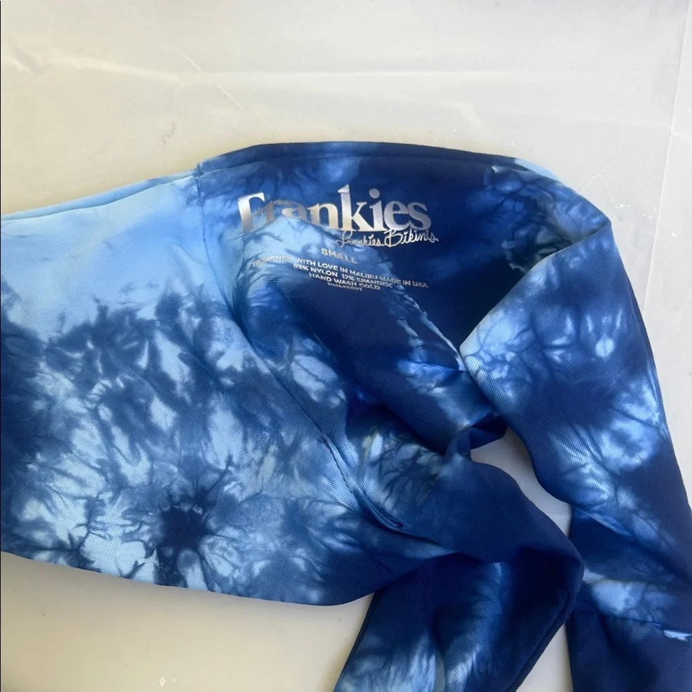 Frankie's Bikinis Light Blue and Navy Tie-Dye Crop Bikini Set